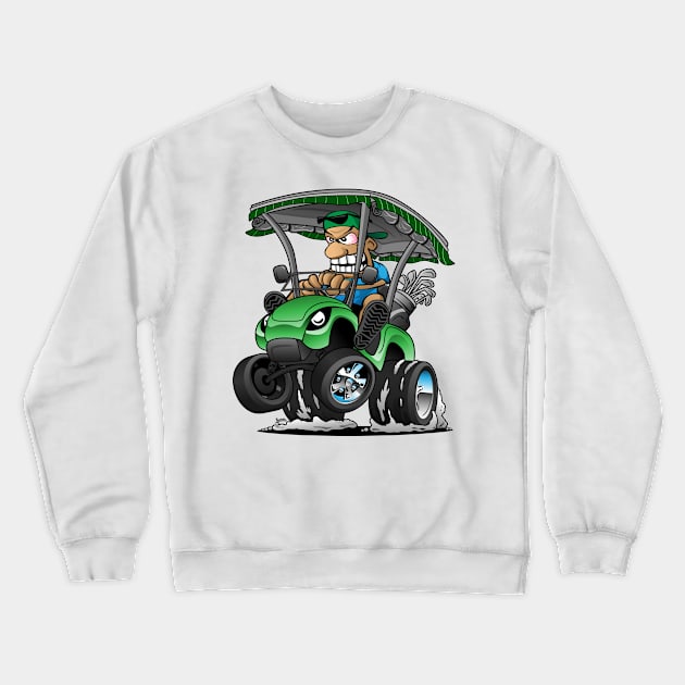 Funny Golf Cart Hotrod Golf Car Popping a Wheelie Cartoon Crewneck Sweatshirt by hobrath